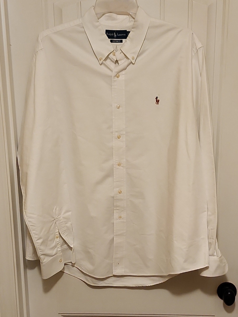 Ralph Lauren Men's Cream Button-Down Dress Shirt with Embroidered Pony 0179